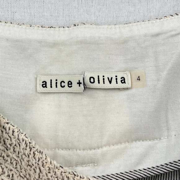 ALICE + OLIVIA Pants Womens 4 Cream Black Textured Tweed Knit Slim Trouser NWT - Picture 6 of 8